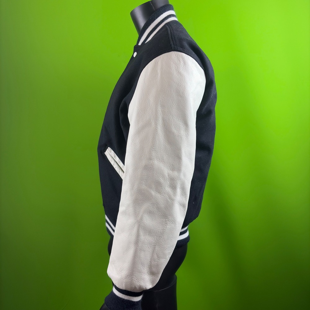 Holloway Original Varsity Jacket Mens M Navy White Wool Leather Letterman Bomber - Picture 3 of 10